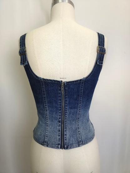 Rebel Stitch Lace-up Denim Corset Top For Women