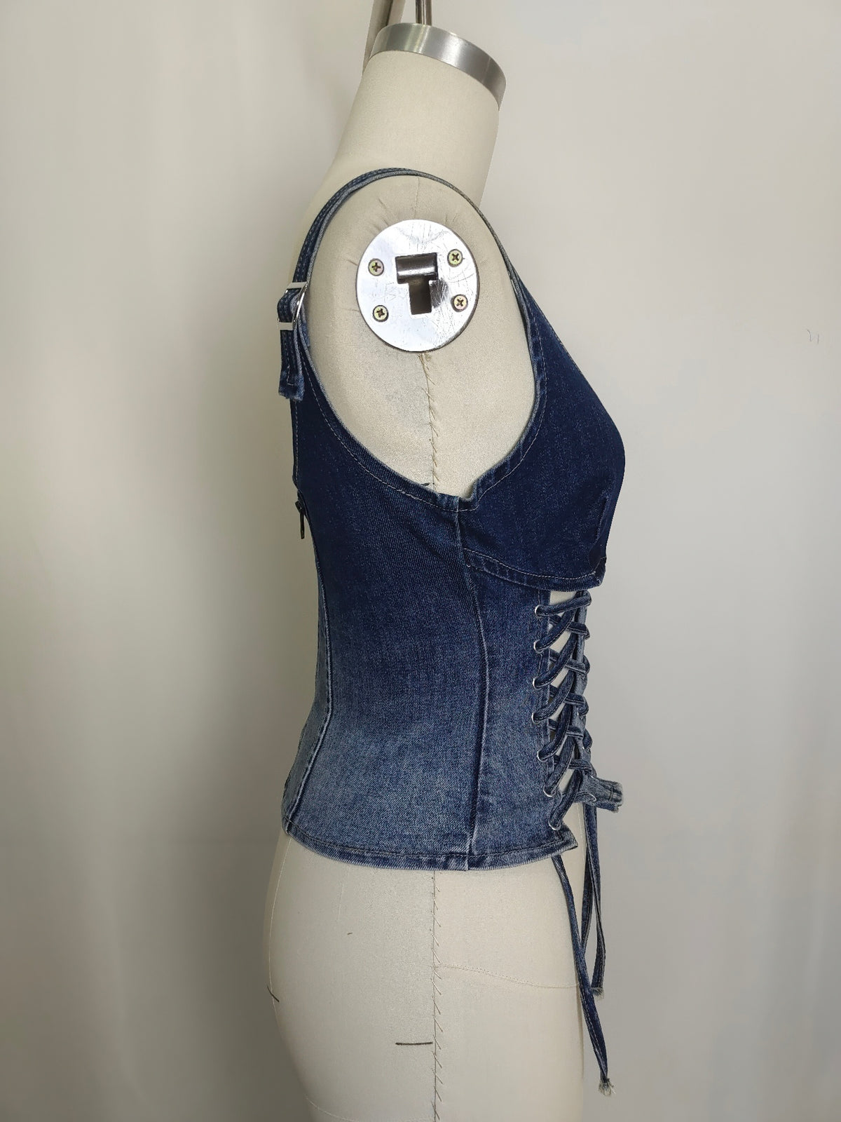 Rebel Stitch Lace-up Denim Corset Top For Women