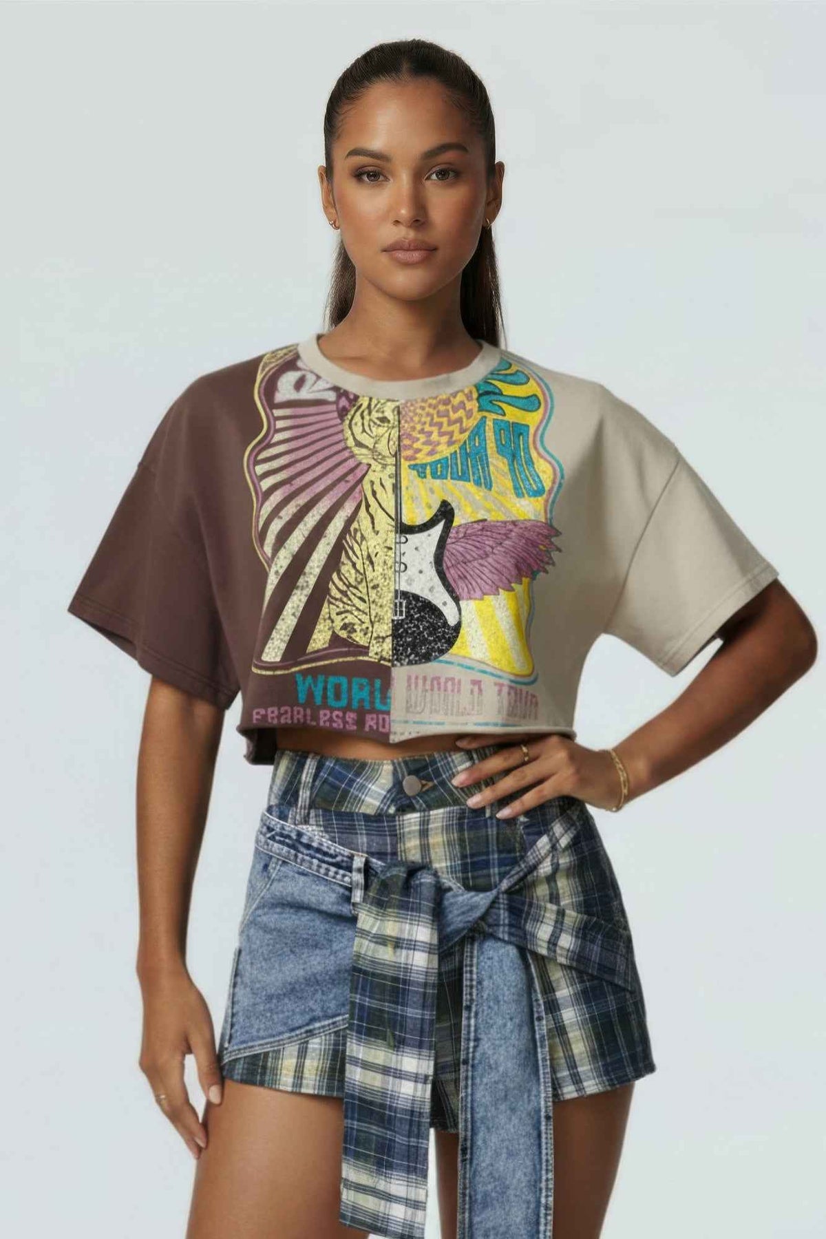 Split Graphic Crop Tee For Women