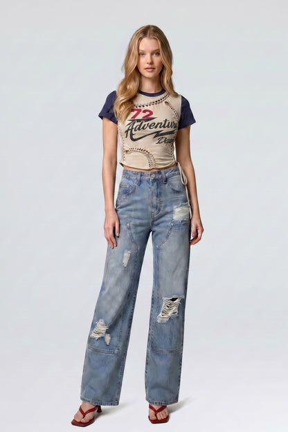 Varsity Renegade Lace-up Graphic Tee For Women