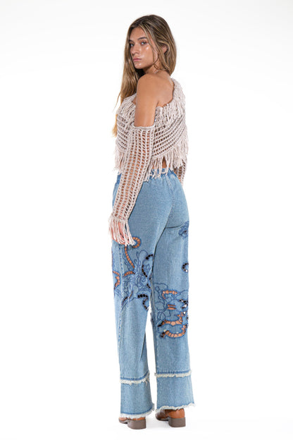 Fringe One-shoulder Macrame Crop Top For Women Natural Oatmeal
