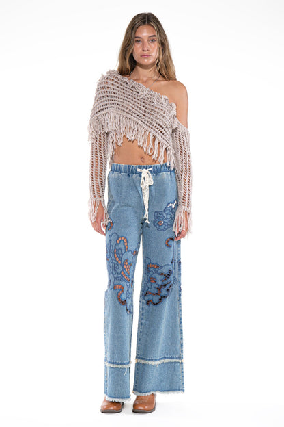 Fringe One-shoulder Macrame Crop Top For Women