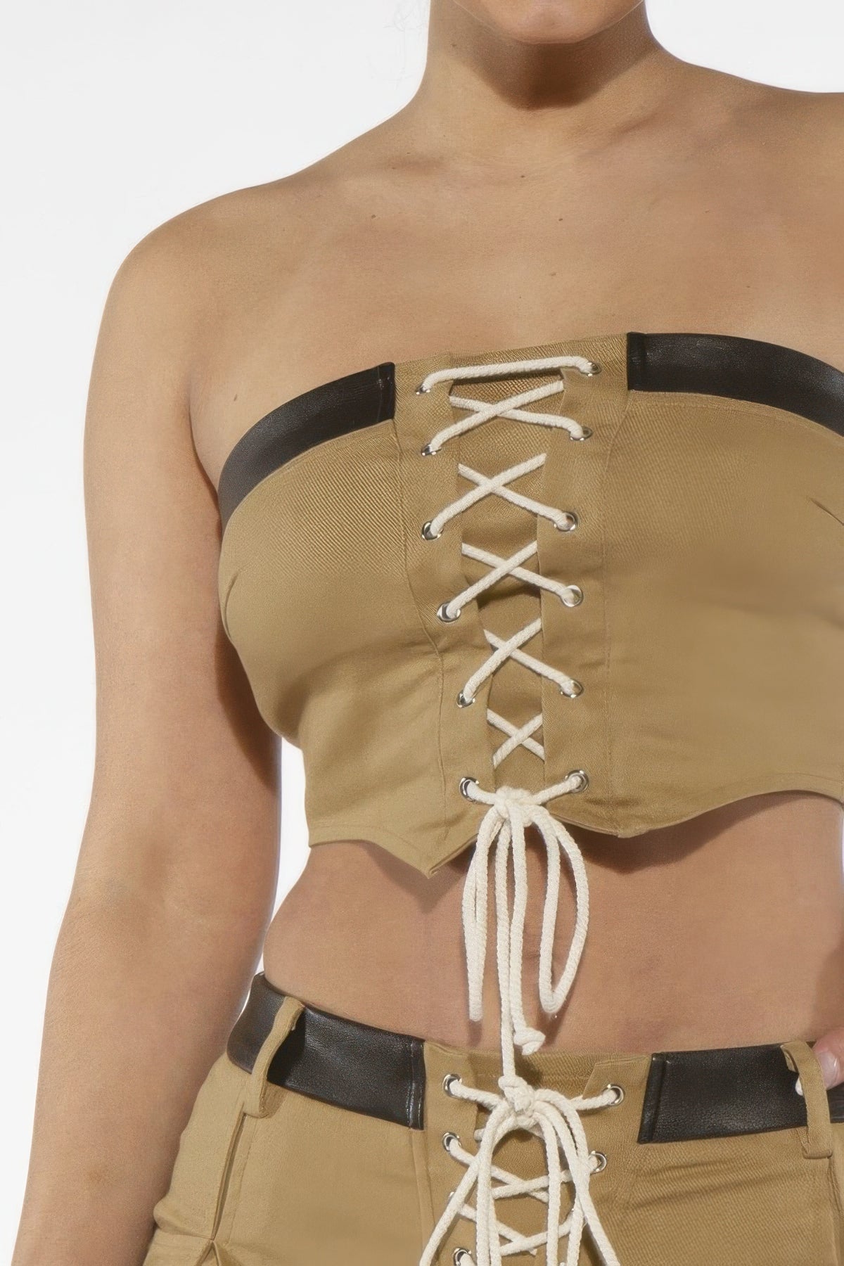Off Shoulder Lace Up Twill Denim Tibe Corset Top For Women
