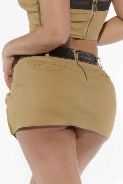 Low-rise Pleated Lace-up Twill Mini Skirt For Women