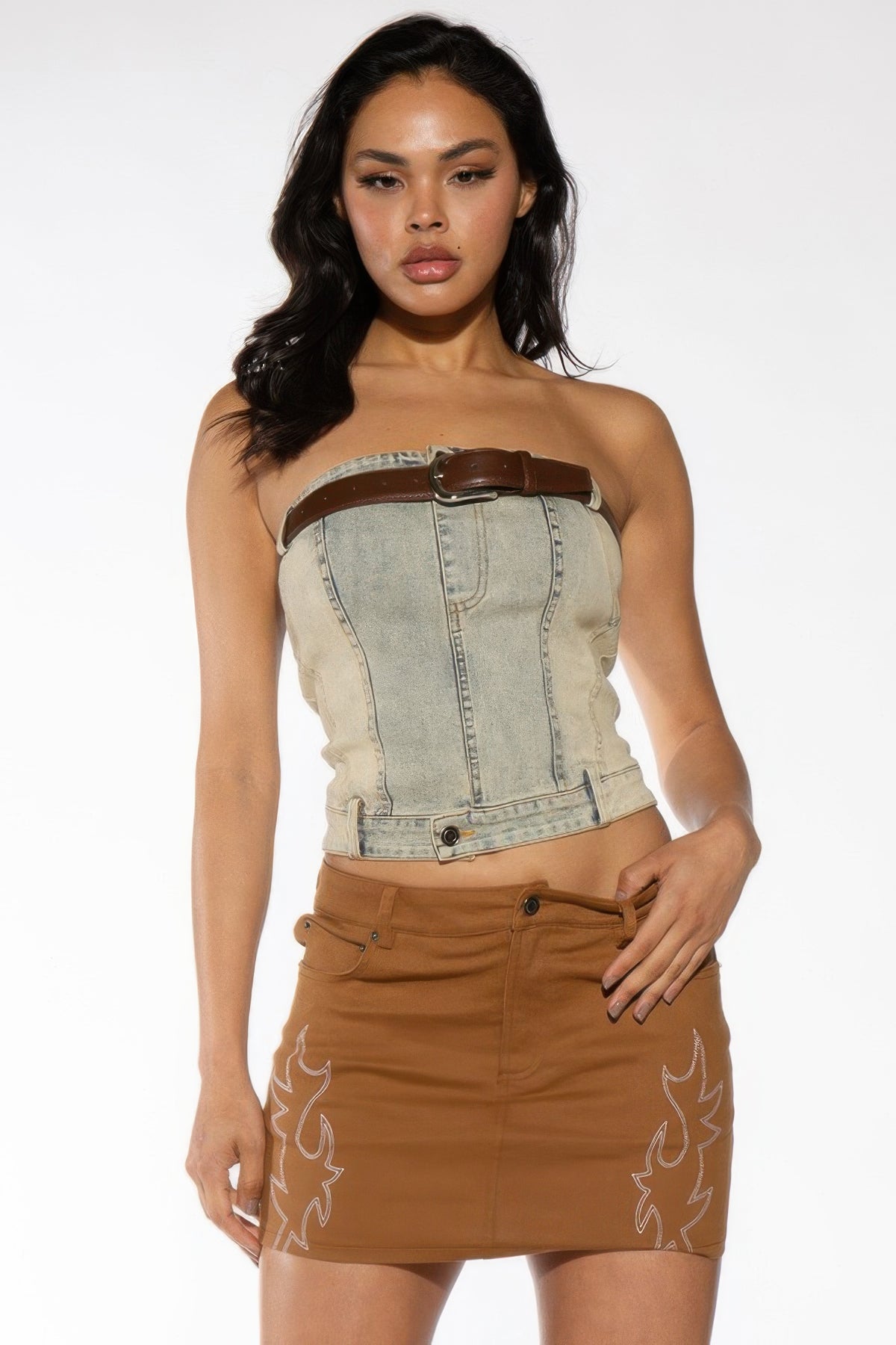 Western Embroidered Twill Mini Skirt For Women