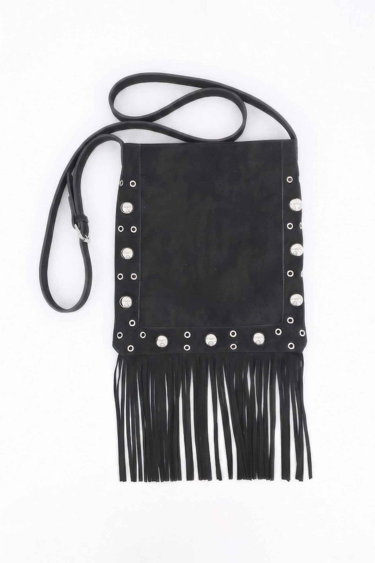 Vintage Brown Faux Suede Fringe Crossbody Bag