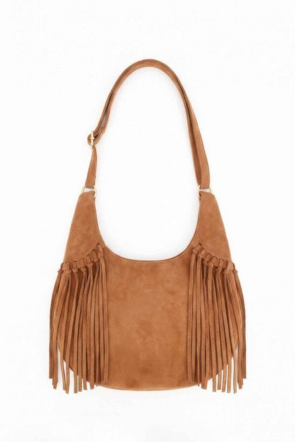 Western Faux Suede Fringe Hobo Bag With Adjustable Strap For Women