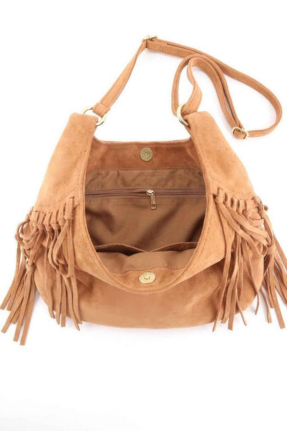 Western Faux Suede Fringe Hobo Bag With Adjustable Strap For Women