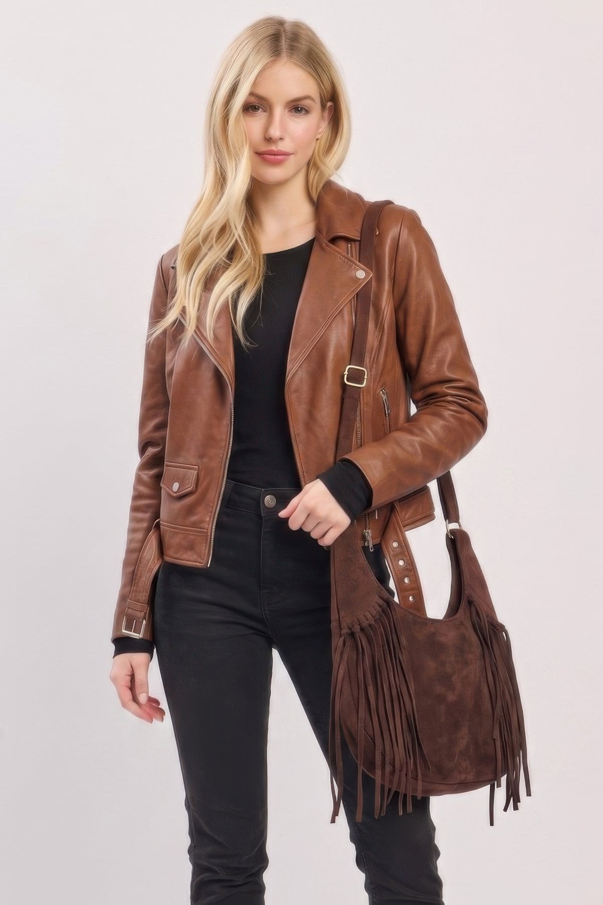 Western Faux Suede Fringe Hobo Bag With Adjustable Strap For Women Espresso