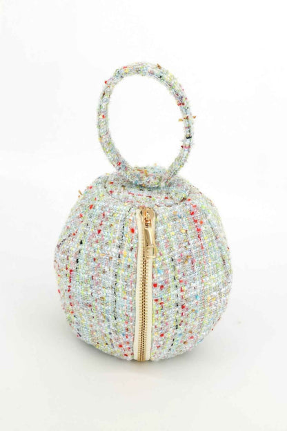 Tweed Round Ball Bag With Top Handle For Women