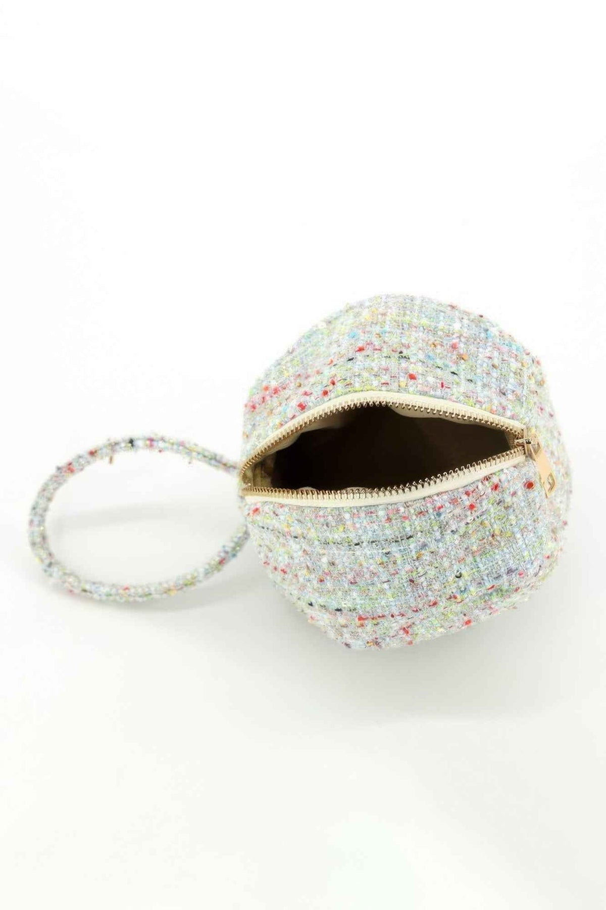 Tweed Round Ball Bag With Top Handle For Women