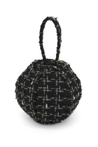 Tweed Round Ball Bag With Top Handle For Women Black