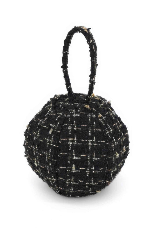 Tweed Round Ball Bag With Top Handle For Women Black
