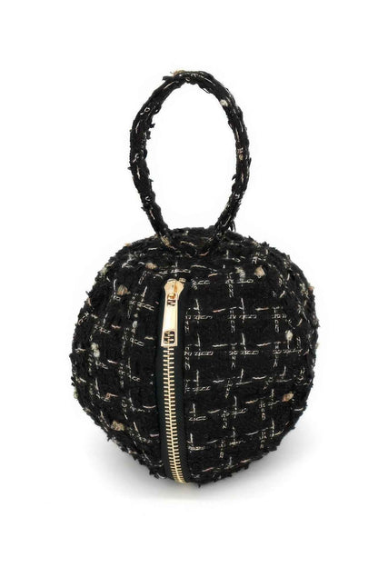 Tweed Round Ball Bag With Top Handle For Women