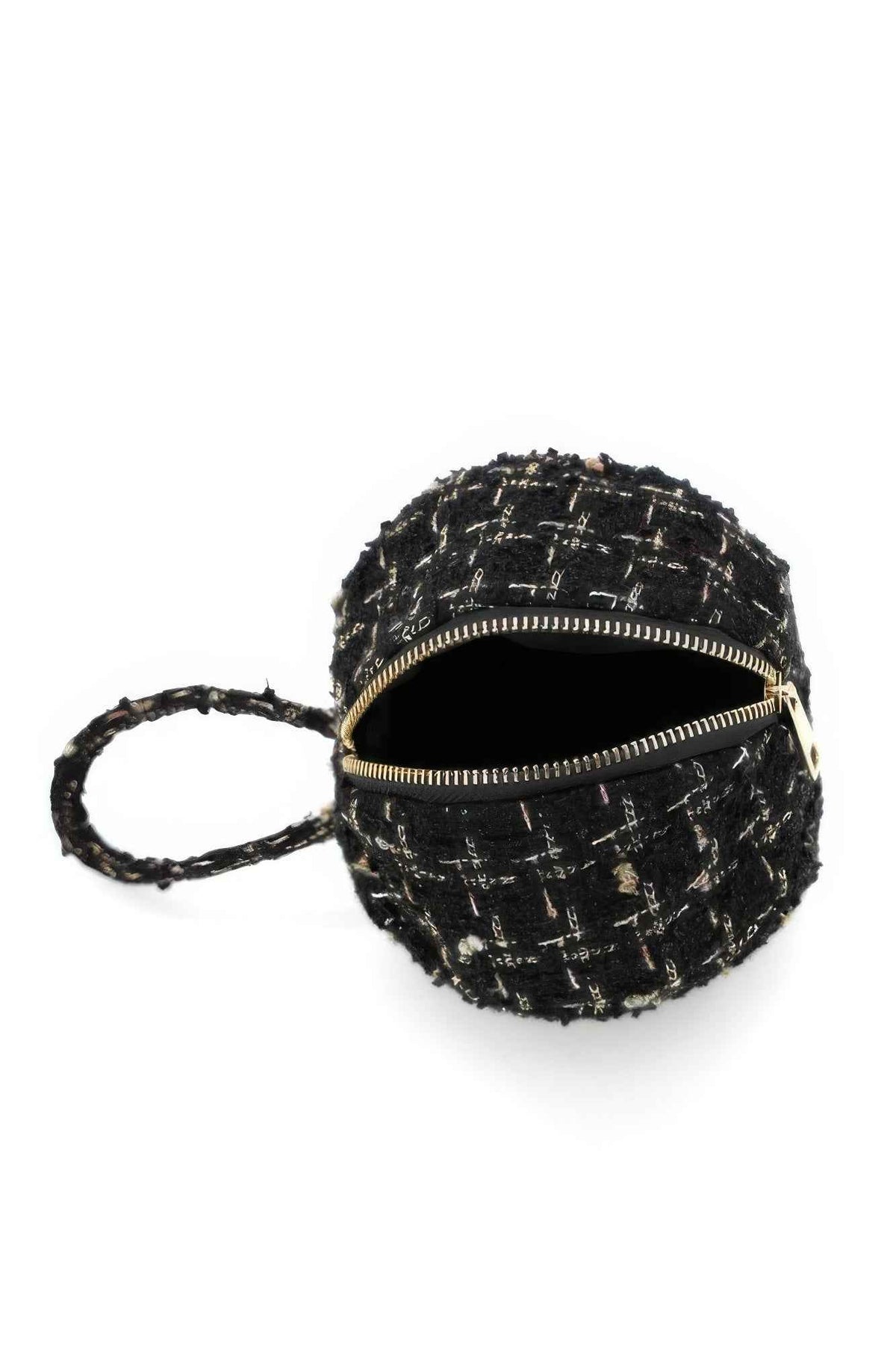 Tweed Round Ball Bag With Top Handle For Women