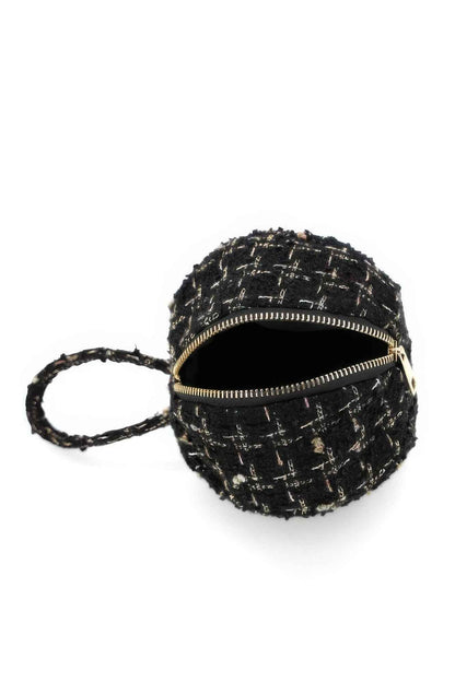 Tweed Round Ball Bag With Top Handle For Women