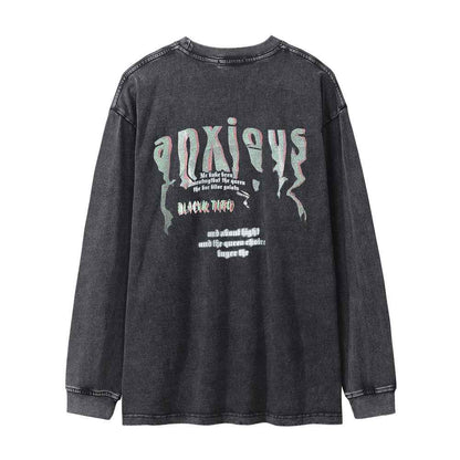 Men's Casual Round Abstract Ghost Face Printed Long-sleeved T-shirt null