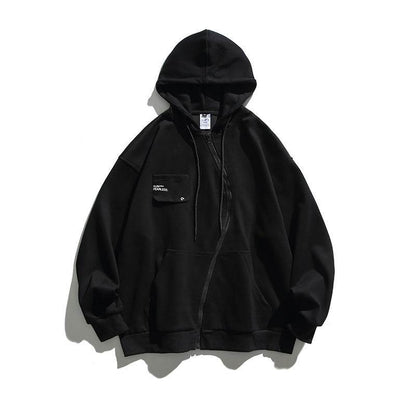 Retro Hooded Sweater Men And Women Irregular Zipper Black MuddyStock
