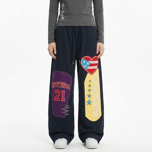 Color blocking patchwork curved knife wide leg pants for women | MuddyStock Originals
