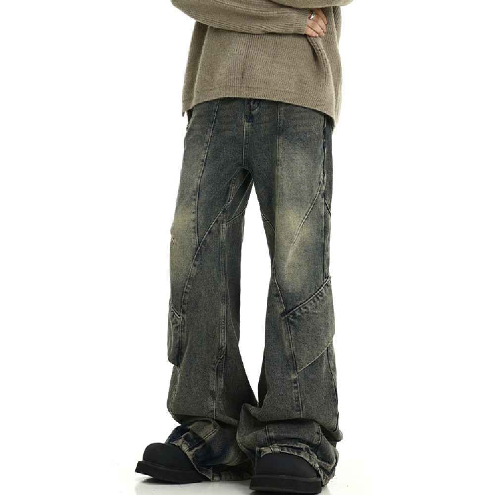 American Retro Distressed Yellow Mud Washed Jeans For Men MuddyStock