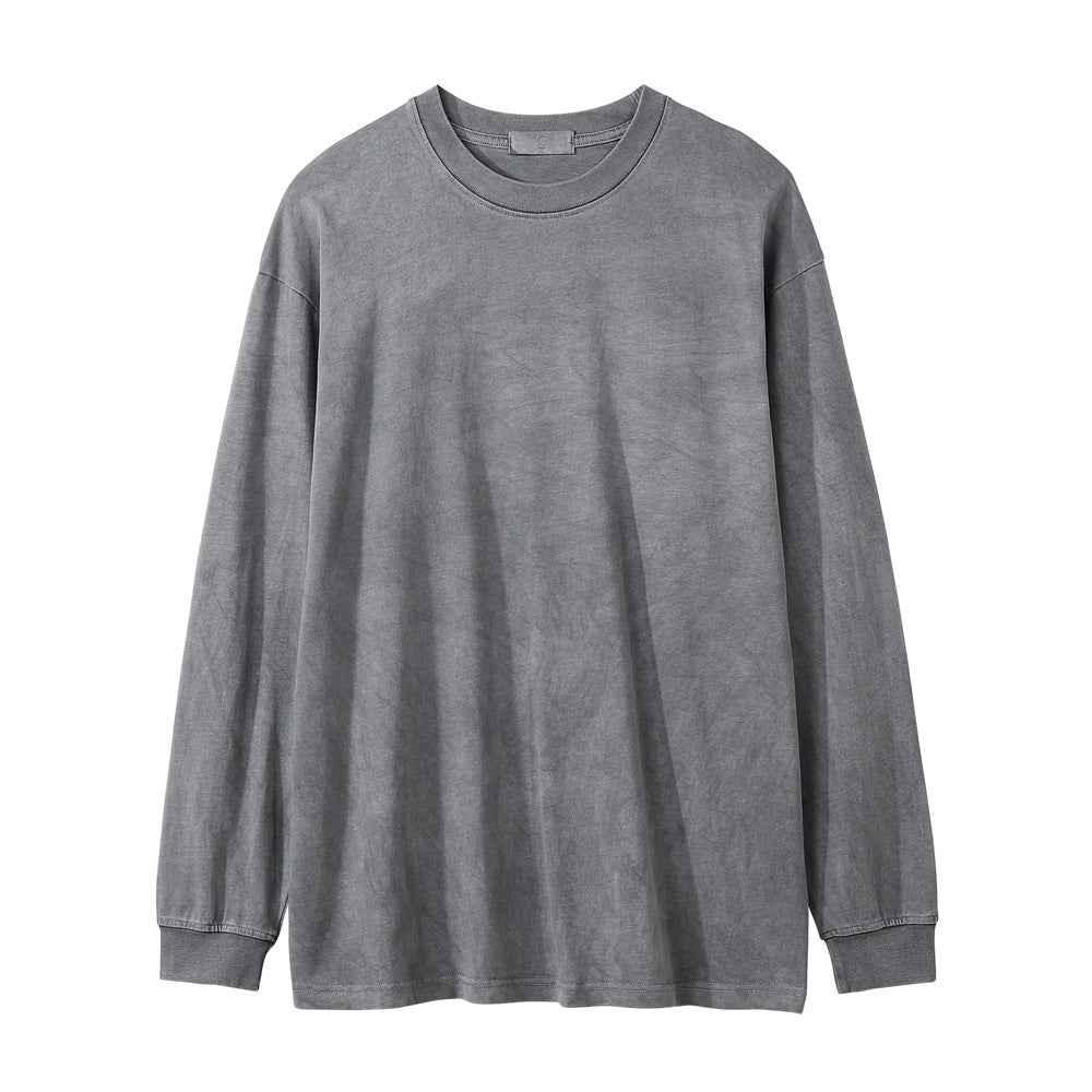 Washed Old Long-sleeved T-shirt For Men Gray null