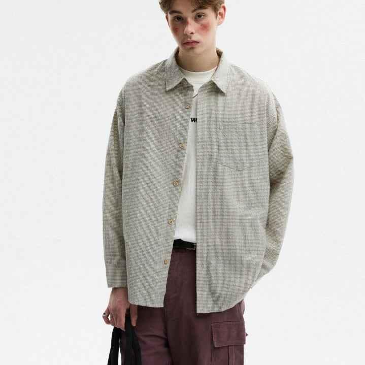 Bubble Texture Plaid Long Sleeve Shirt For Men null