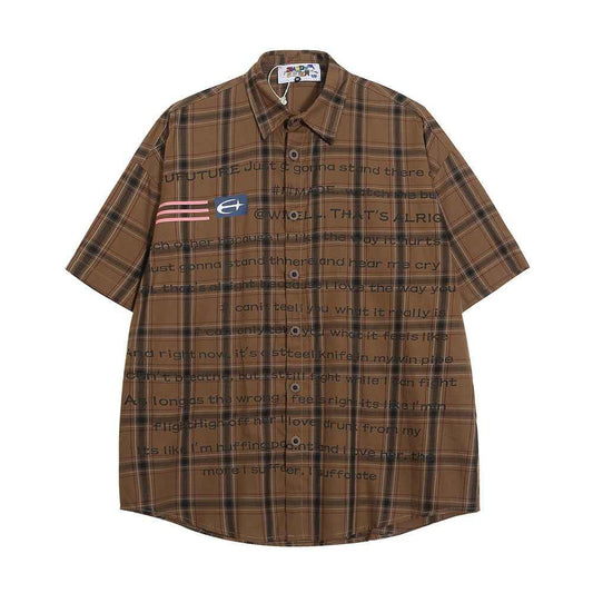 Loose Short Sleeve Plaid Shirt For Men null