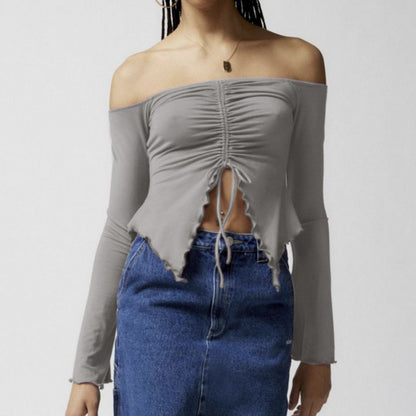 Off-the-shoulder Long Sleeve Top For Woman Gray All Products