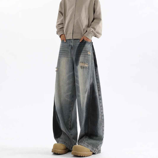 Men's American-style Splash-ink Ripped Machete Jeans MuddyStock
