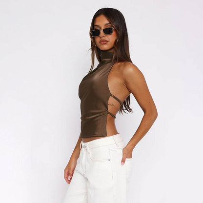 Street Style All-match Satin Backless Top For Women MuddyStock