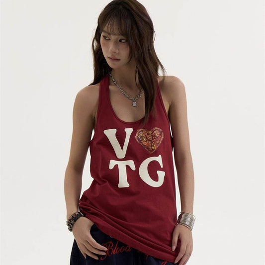 Women's Design Wine Red Printed Sleeveless Vest MuddyStock