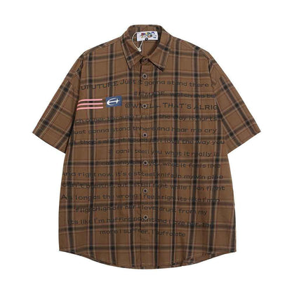 Loose Short Sleeve Plaid Shirt For Men null