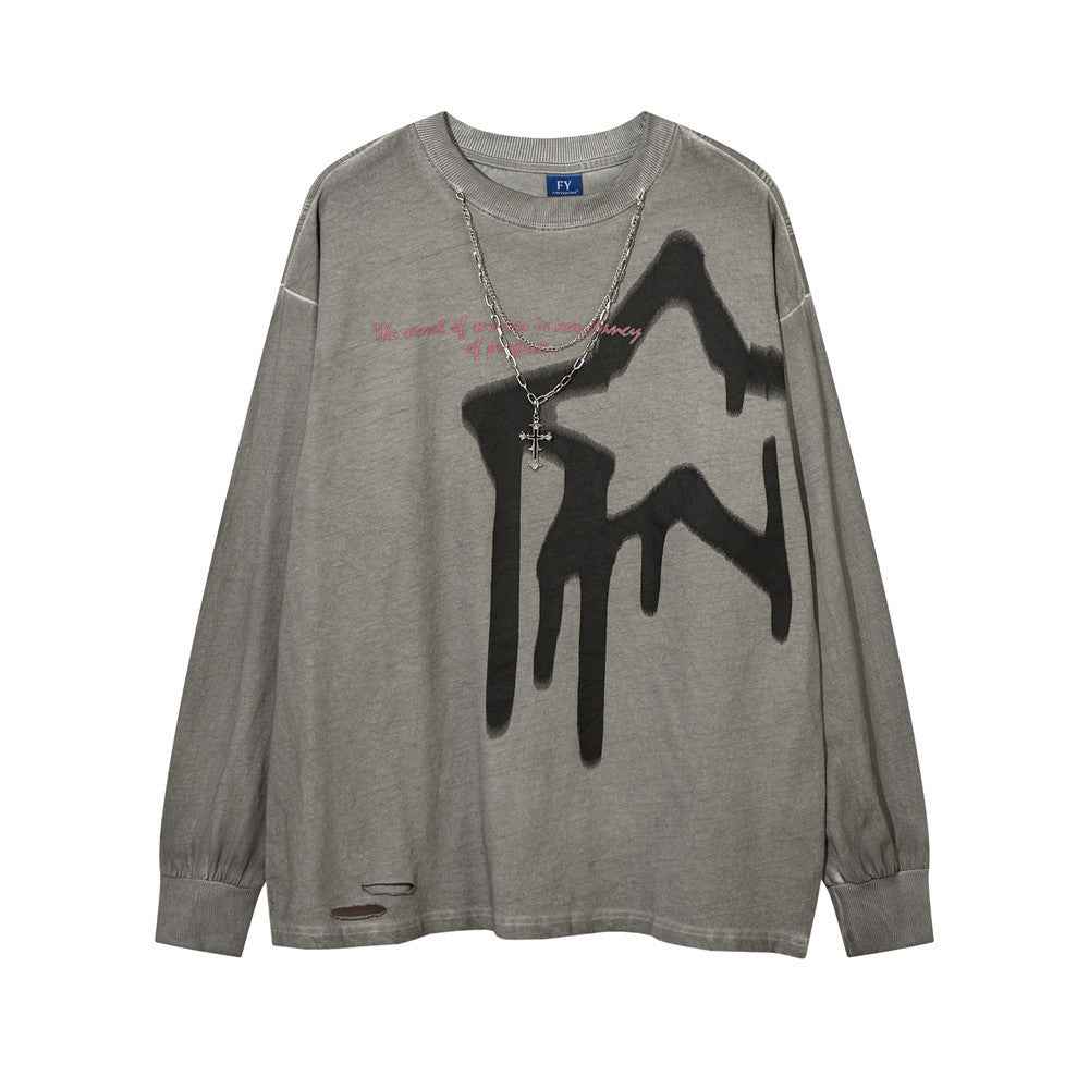 Five-pointed Star Design Loose T-shirt For Women Gray MuddyStock