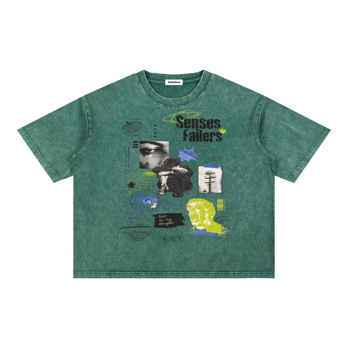 Mineral Wash Boxy Cotton T-Shirt For Men | MuddyStock Originals Blackish Green
