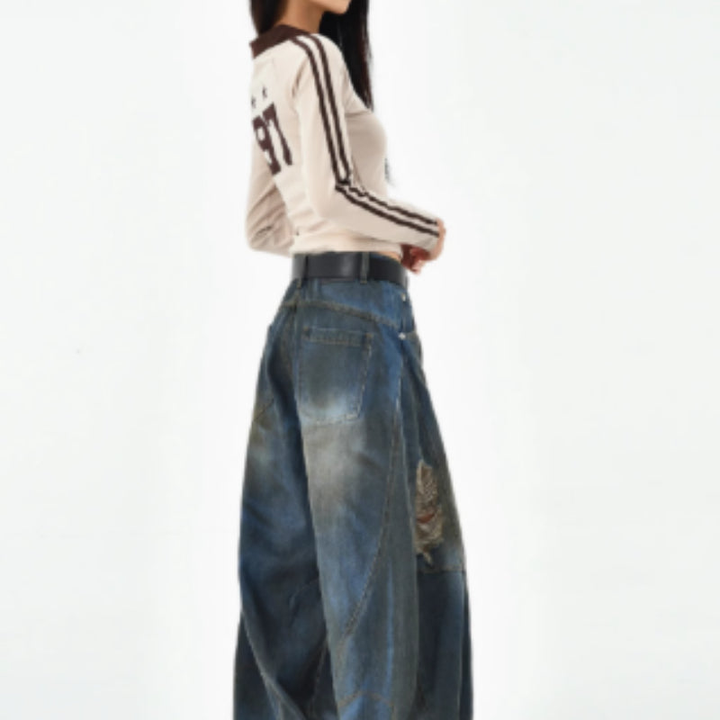American Retro Washed Ripped Jeans For Women
