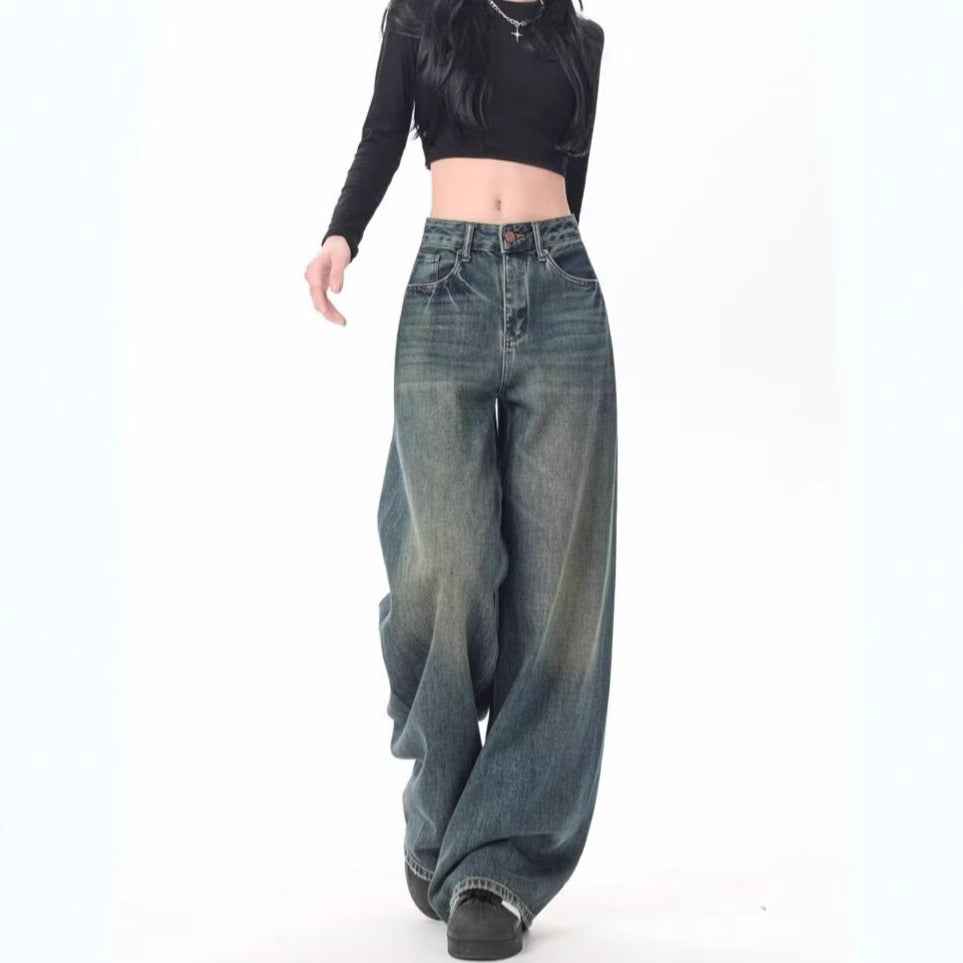 High Waist Drooping Versatile Mop Wide Leg Jeans For Women MuddyStock