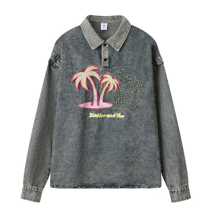 American Style Long Sleeved Top For Women Gray MuddyStock null