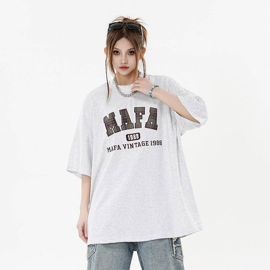 Letter Patch Embroidered Casual T-shirt For Women MuddyStock