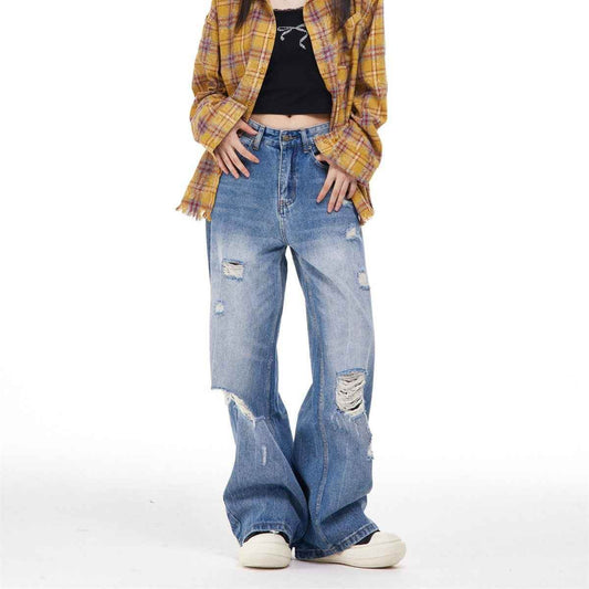 Women's Ripped Washed Blue Jeans MuddyStock