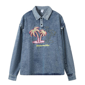 American Style Long Sleeved Top For Women Blue null