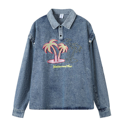 American Style Long Sleeved Top For Women Blue MuddyStock null