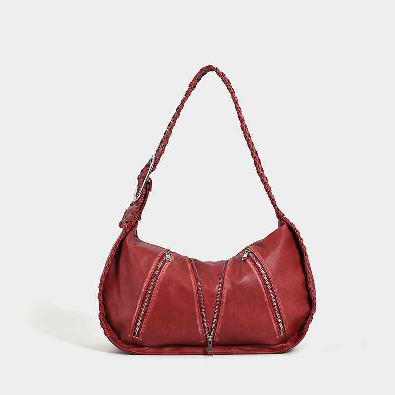 Vintage Weave New Niche Design Large Capacity Commuter Shoulder Bag Staining Red MuddyStock