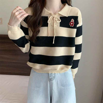 Autumn New Fashion Striped Clothes Women Black Average Size MuddyStock