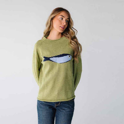 Round Neck Small Fish Pattern Knitted Sweater For Women MuddyStock