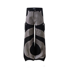 Multi-layer Patchwork Jeans For Men Black And Gray