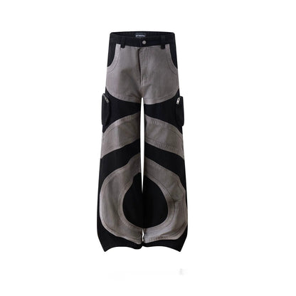 Multi-layer Patchwork Jeans For Men Black And Gray