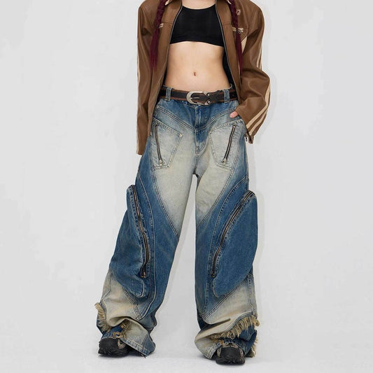 Special-shaped Structure Pocket Rinse Dyed Heavy Tooling Niche Jeans MuddyStock