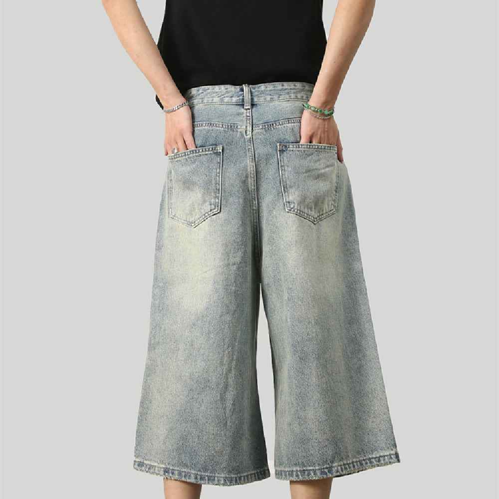 Men's Distressed Washed Mid Length Jeans MuddyStock