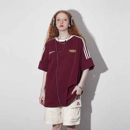 Retro Short Sleeve T-shirt For Women Wine Red MuddyStock