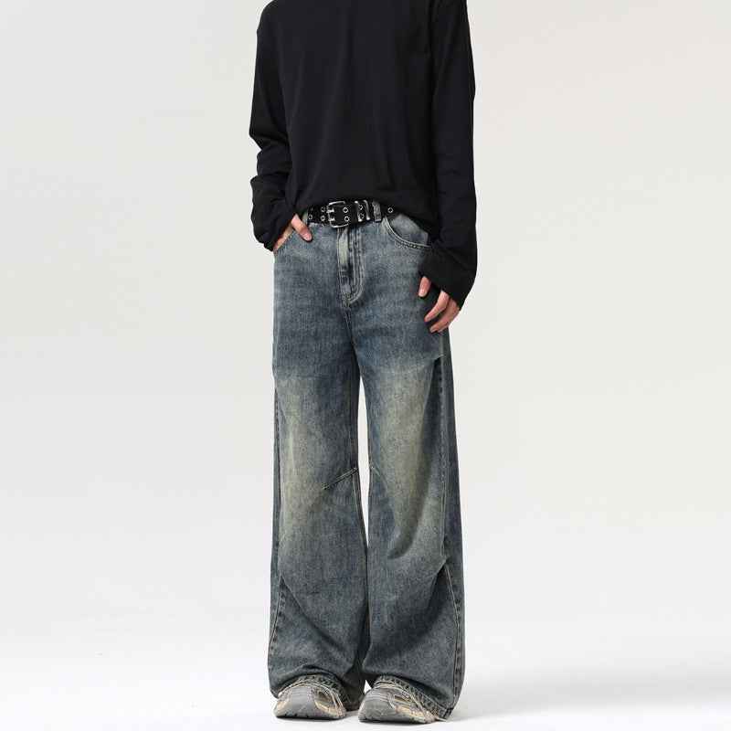 Men's Retro Straight Jeans With Deconstructive Design MuddyStock